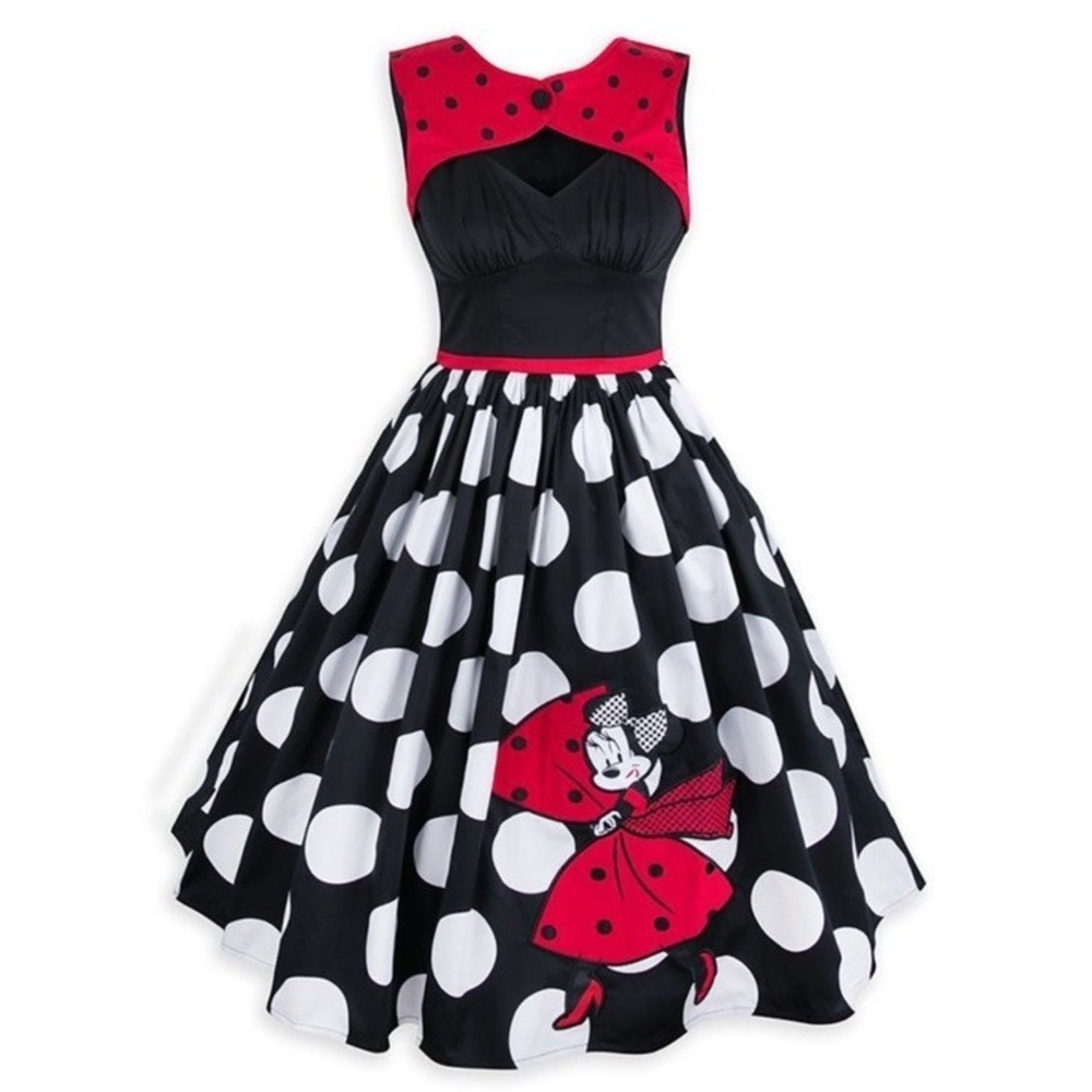 Polka Dot Retro Mini Dress with Red Accents